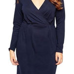 Talbots A3  Women's Navy‎ Blue Long Sleeve V-Neck Wrap Dress Size 14 Photo 0