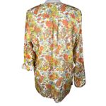 Multiples  Top Blouse Retro Floral Large L Semi-Sheer 70s Roll Tab Sleeves Photo 1