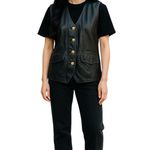 Bagatelle Vintage  Black 100% Cow Leather Vest Gold Hardware Grunge Indie Sleeze Photo 12