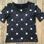 Women Sz: XXS Black and White Sequin Polka Dot Top By J.Crew (b6) Photo 0