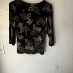 Dress Barn  Shirt Y2k Medium Black Gold Floral Print 3/4 Sleeve Stretch Top Grunge Photo 6