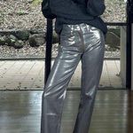 ZARA Metallic Silver Straight Leg Jeans Size 4 Photo 0