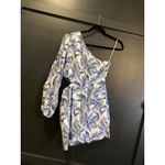 Cami NYC  Pandora one shoulder puff sleeve cut out linen mini Dress blue multi 8 Photo 2