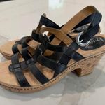 Born Concept b.o.c Slingback Strappy Cork Wedge Sandals Womens 10M Black Leather Size 10 Photo 2