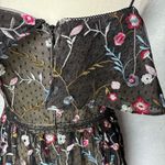 Adrianna Papell Dress Sz 8 Black OffShoulder Floral Embroidery Ruffled Boho Chic Photo 3