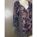 CHAPS  Shirt Womens Medium Blue Paisley Boho Tunic Top 3/4 Sleeve Lightweight Photo 1
