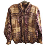 90s Vintage BOGARI Silk Bomber Jacket Abstract Print Windbreaker large Y2k 80s Tan Photo 0