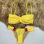 6 Shore Road  Yellow Bikini Pink Embroidered Swim S Swimsuit Resort Summer Bright Photo 0