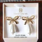 House Of Harlow 1960 Gold Tone Bow & Glass White Faux Pearl Drop Earrings NEW Photo 0