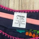 Woman’s Embroidered Mexican Blouse Puebla flowers navy blue size small Red Photo 4