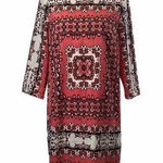 The Limited  Geometric Print Tunic Dress 3/4 Sleeve Women's Med Coral Black White Photo 0