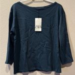 ZARA  Long Sleeve Boat Neck Top Size Small NWT Dark Blue Minimalist Soft Stretch Photo 0