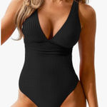 Cupshe  Women's One Piece Swimsuit Wide Straps V Neck Ruched Textured Ribbed Photo 0