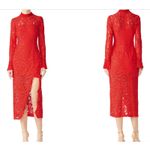 Alexis  Red Fala Lace Sheath long sleeve cocktail formal Midi dress S Photo 1