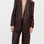 VERO MODA Blazer Size L Olivia Faux Leather Blazer in Coffee Bean Pockets Photo 0