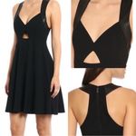 Alice + Olivia Racerback Lamb Leather Trim Shoulder Mini Dress in Black Photo 1