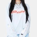 NEW By Samii Ryan Blue FELT CUTE Crewneck Sweatshirt Women’s Size Small Photo 1