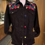 Diane Gilman embellished black denim jean jacket Photo 0