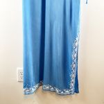 Rise and Bloom Embroidered Long Sleeve Tie Neck Maxi Dress Blue Medium Photo 10