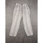Garnet Hill  linen striped pants pleated trousers pockets beige tan 4 Photo 1