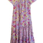 Sundance Pretty Petals Tiered Ruffle Purple Floral Maxi Dress Cotton Size Medium Photo 2