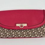 DKNY Signature Chain Clutch Shoulder Bag Chino Fabric Pink Lthr 742315301 Photo 0