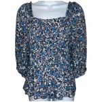 Nanette Lepore  Retro Blue  Pink and White Floral‎ Gathered Top EUC Size Small Photo 1