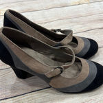 Aerosoles Mary Jane Block Heel Shoes Black Tan Grey Suede Strap Women's 8.5 Photo 0
