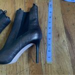Paige Leather Gunmetal Crocodile Print Pull On Heel Booties Size 10 Photo 1