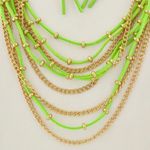 Gold Tone & Green Suede Multi Row Chain Necklace & Dangle Earring Set Photo 2
