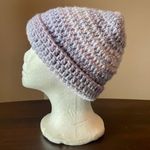 Hand Knit Pastel Rainbow Beanie Skull Cap Blue Photo 1