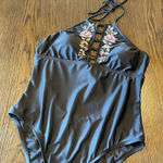 Mossimo black floral high neck one piece swimsuit, XL Black Photo 0