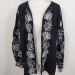 Chico's Black Linen Cardigan Size Small Black and White Embroidered Linen Top Photo 1
