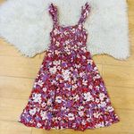 Casual red / pink summer floral midi dress size L. Photo 0