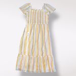 LC Lauren Conrad Lauren Conrad Striped Smocked Midi Dress Size L Square Neck‎ Boho Cottagecore Photo 3