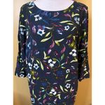 J Jill Navy Blue Floral 3/4 Sleeve Pullover Shift Dress Size Medium Photo 1