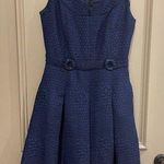 David Meister  Blue Textured Midi Dress Size 2 Side Pockets Belt Made in USA Photo 0