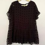 Chic Soul Black Swiss Dot Short Sleeve Blouse Tunic Plus Size 2X Photo 2
