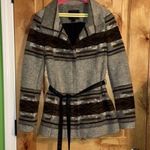 Paige Haylynn Heather Gray Custard Brown Zip Up Coat w/ Leather Belt $249 VGUC S Photo 0