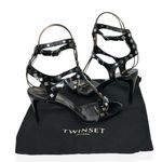 NEW TWINSET Milano Ankle Strap Studded Leather Sandals, Black, 38/US7 Black Size 7 Photo 8