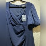 DKNY NWT  V-Neck Puff Short Sleeve Mixed Media Long Dress Navy Size 12 Photo 6