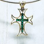 Solid 18K, genuine emeralds cross pendant Gold Photo 2