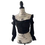 Tiger Mist SZ L cropped black long sleeve ruffle blouse Photo 1