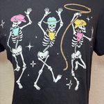 Spirit  Black Cropped Tee with Colorful Skeletons Photo 3