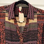 Raga By Anthropologie Button Front Black Motif Blouse Size Large NWT Photo 1