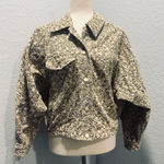 Solitaire Size L Neutral Tan Floral Embroidered Snap Front Cropped Jacket Photo 0