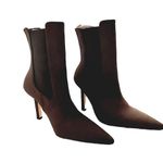 Good American chocolate neoprene sock bootie | gold hardware accent heel Photo 4