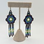 Beaded Dangle Drop Earrings Seed Bead Black Blue Green Boho Handmade Photo 0