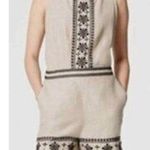 Loft Linen Sleeveless Embroidered Romper Tan Beige Black 2 Petite Photo 1