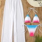 SheIn Red White And Blue Swim Set With Cover Up Pants  Photo 0